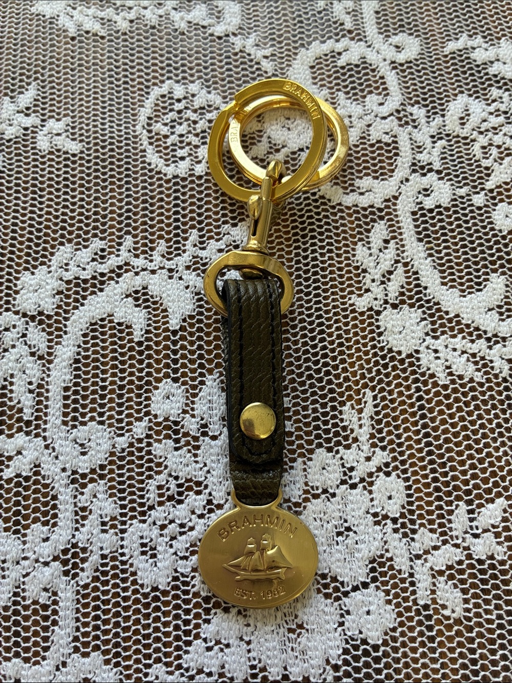 Brahmin Leather Valet Key Fob with Gold Medallion
